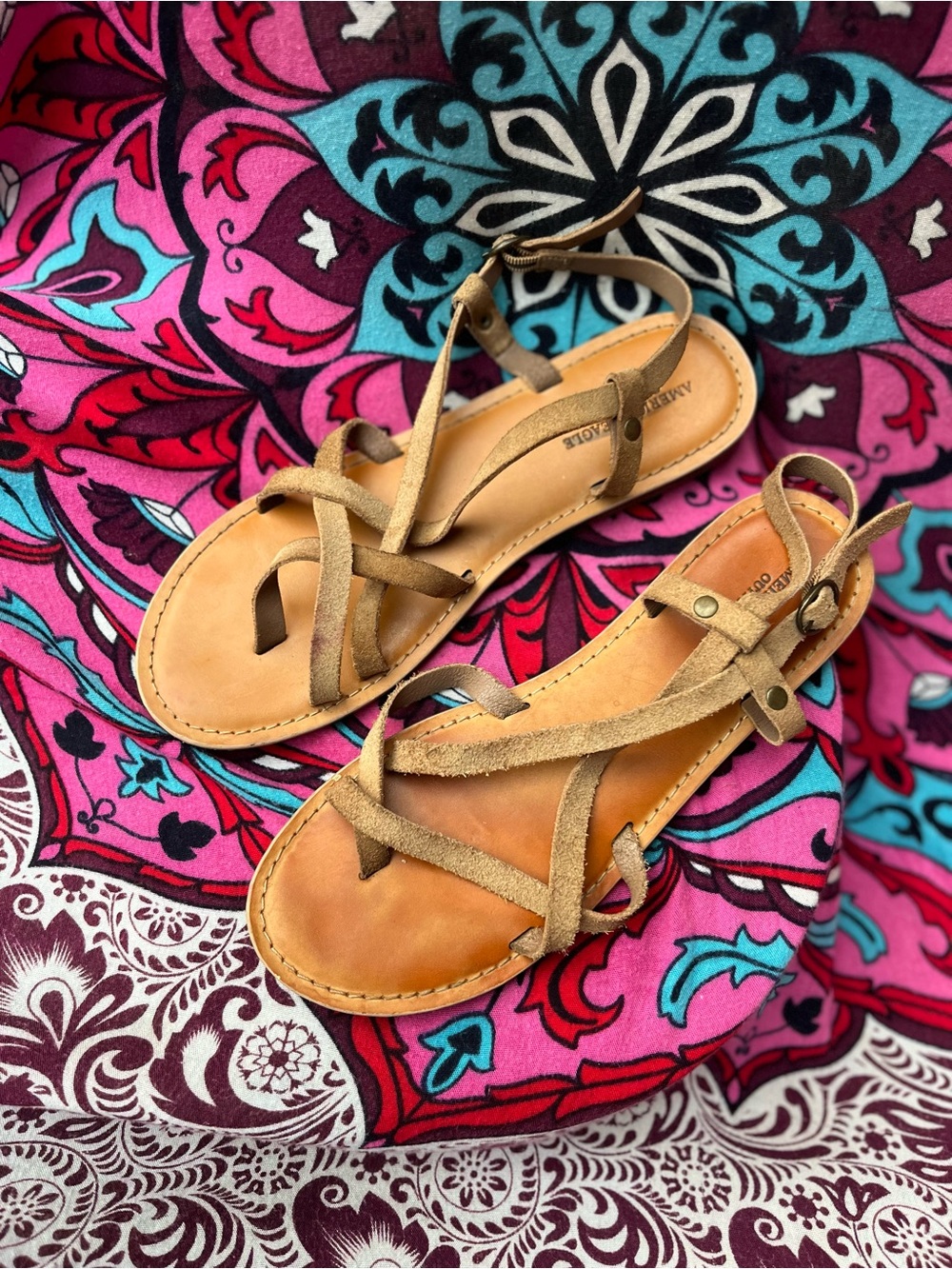 American Eagle Outfitters Tan Suede Strappy Sandals